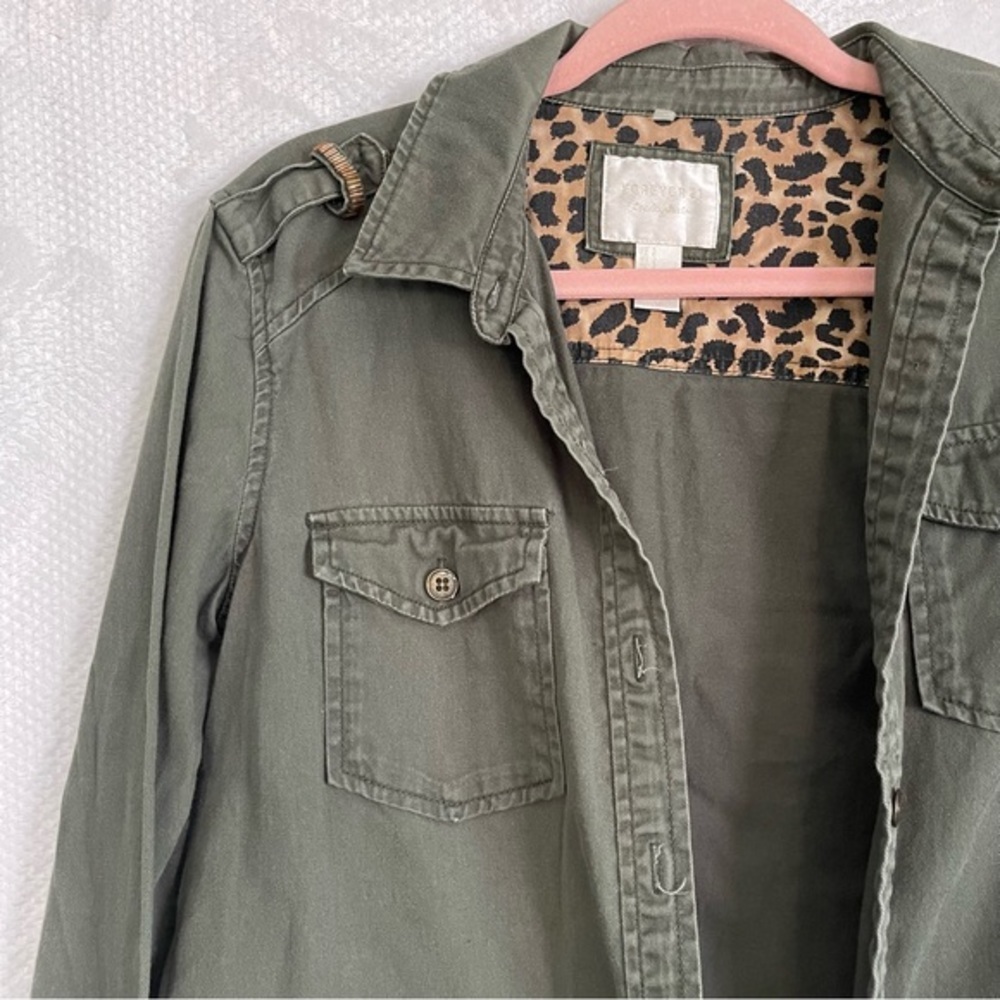 Olive Green Button Down Shacket Chevron Patch - image 2